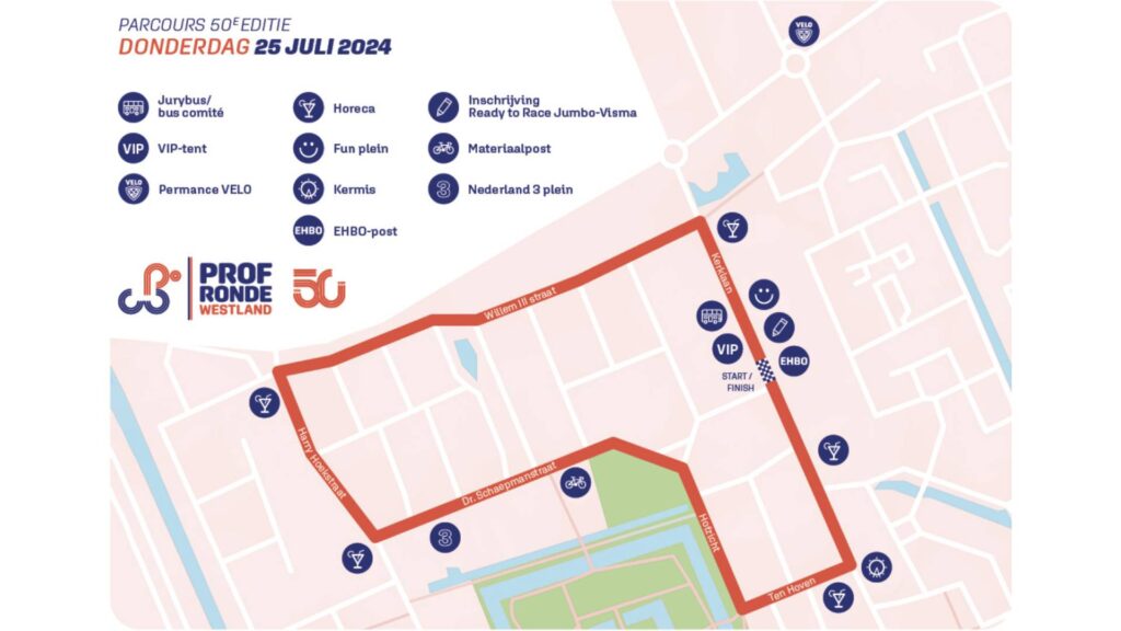 kaartje met parcours van de Profronde Wateringen 2024